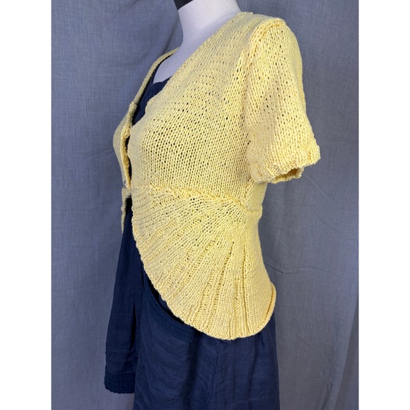 Sweaters - Handmade Yellow Knit Bolero Cardigan Asymmetrical Artsy Cottagecore‎ Sweater